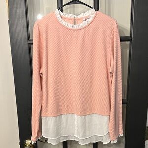 Elle Peach Textured Blouse with White Accents